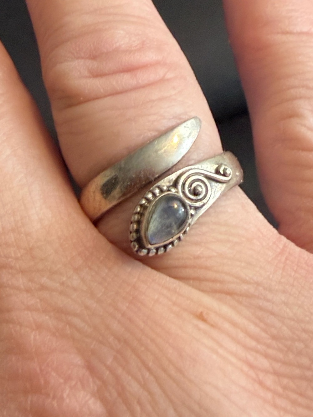 Sterling Silver Teardrop Moonstone Wrap Ring - Women Jewelry